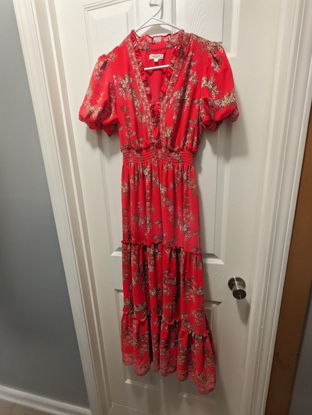 Max Studio London Red Floral Georgette Maxi Dress Size XS